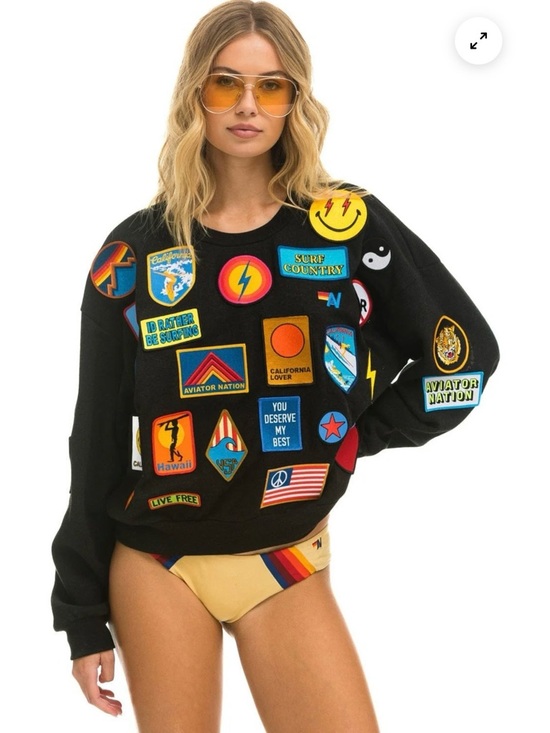Aviator Nation Tops - Aviator Nation VINTAGE PATCH RELAXED CREW SWEATSHIRT - BLACK XS NWT